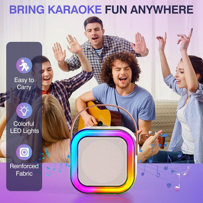 Portable Bluetooth Karaoke Speaker for All Ages – Includes 2 Wireless Microphones, LED Lights, and Fun Sound Effects – Perfect Christmas Gift for Music Lovers Doba