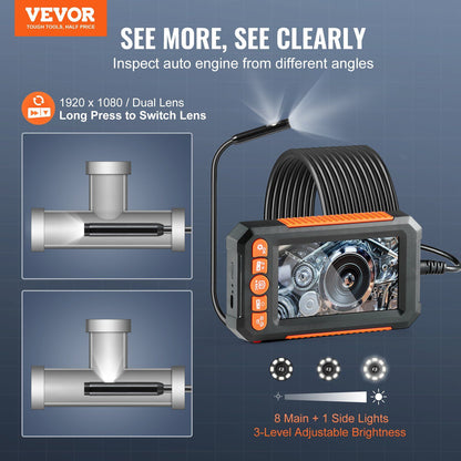 VEVOR Dual Lens Inspection Endoscope with 4.3" Screen and 16.4FT Flexible Cable Doba