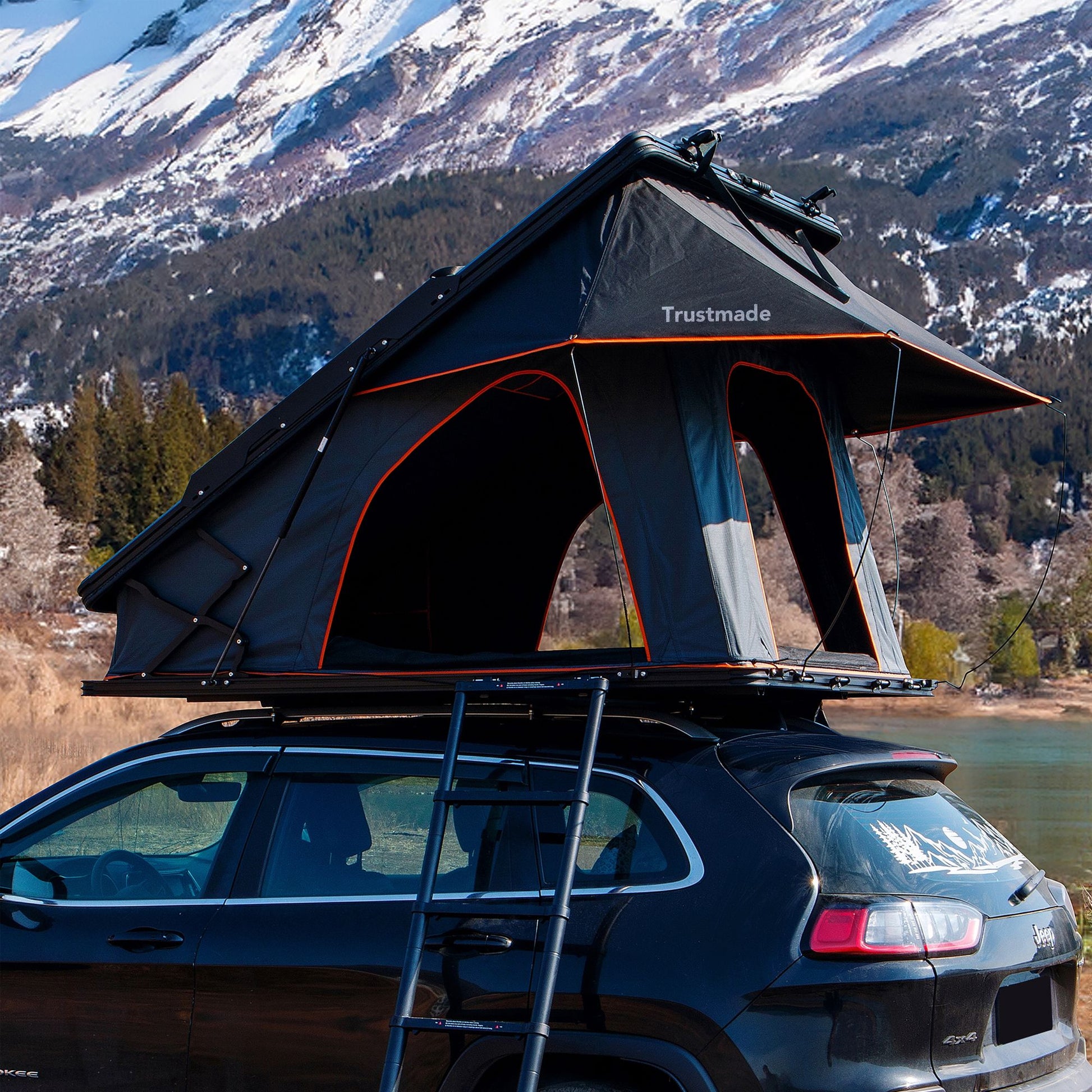 Trustmade High Ridge Black Aluminum Hard Shell Rooftop Tent with Built-in Mattress and LED Lighting Doba