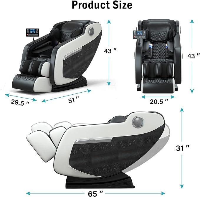 Massage chair, full body zero gravity recliner, with hip heating, foot massage and air massage system, suitable for mom/dad (pure black). Doba