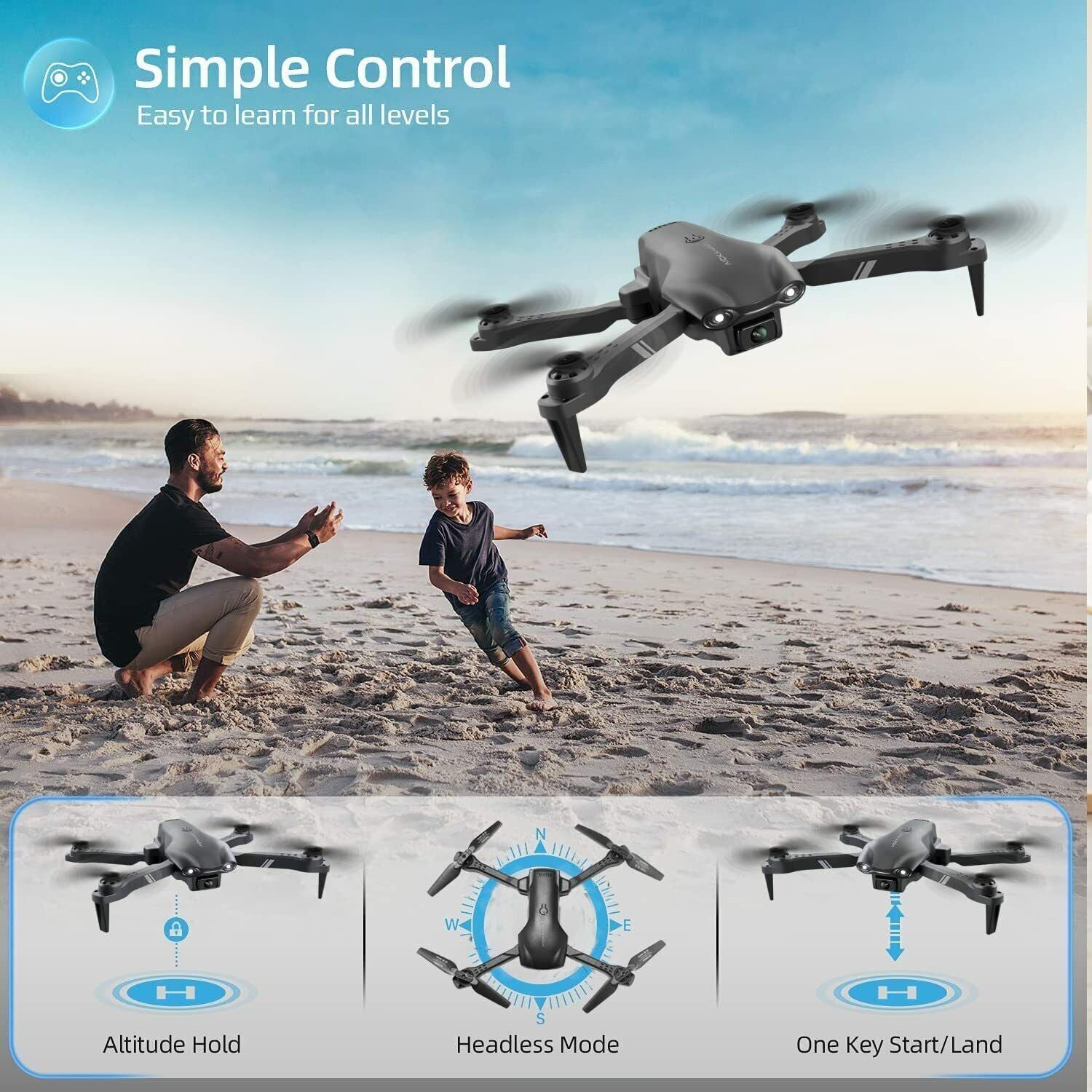 4DRC V13 Mini Foldable RC Drone with 6K HD Dual Cameras, WiFi FPV, 2 Batteries - Ideal Gift for Beginners Doba