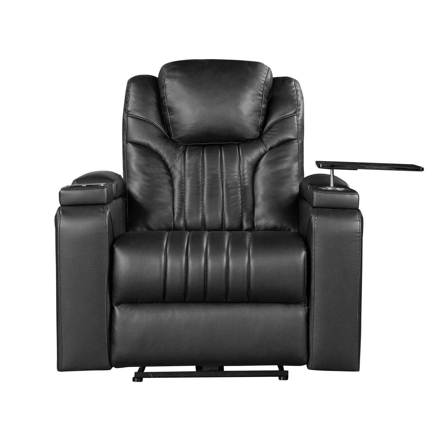 Luxury PU Leather Power Recliner with Adjustable Headrest, Wireless Charging, USB Port, Cup Holder, and Swivel Tray Table for Ultimate Home Theater Experience Doba