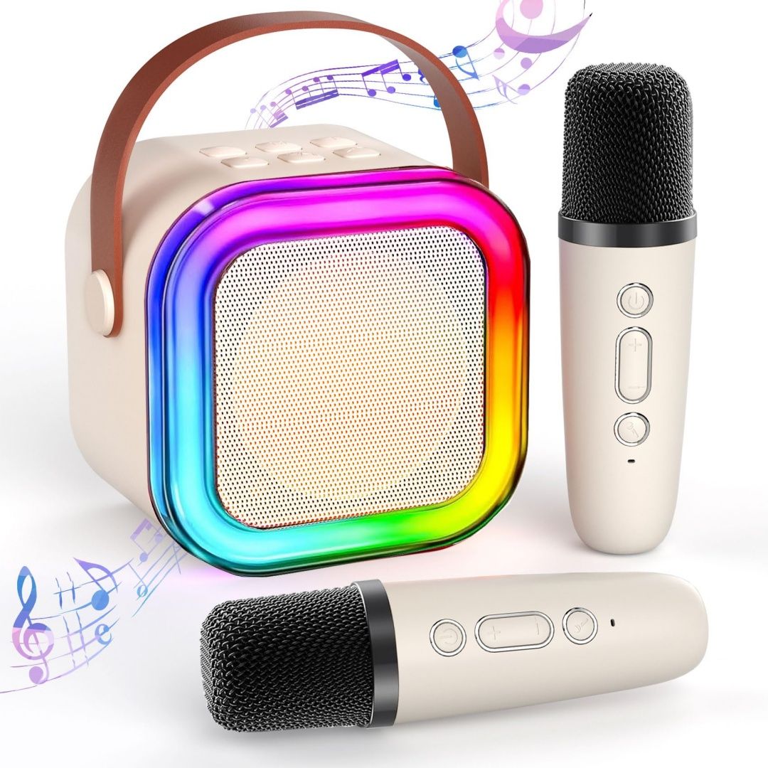 Portable Bluetooth Karaoke Speaker for All Ages – Includes 2 Wireless Microphones, LED Lights, and Fun Sound Effects – Perfect Christmas Gift for Music Lovers Doba