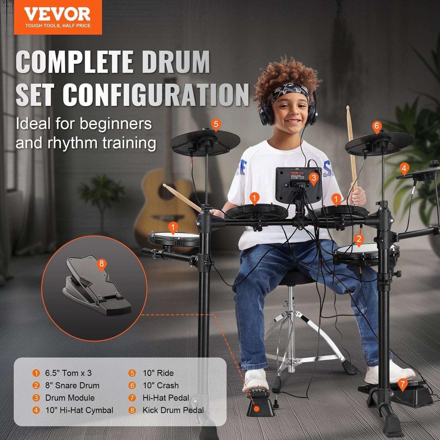 VEVOR Portable Electronic Drum Kit with 150+ Sounds for Beginners & Professionals Doba