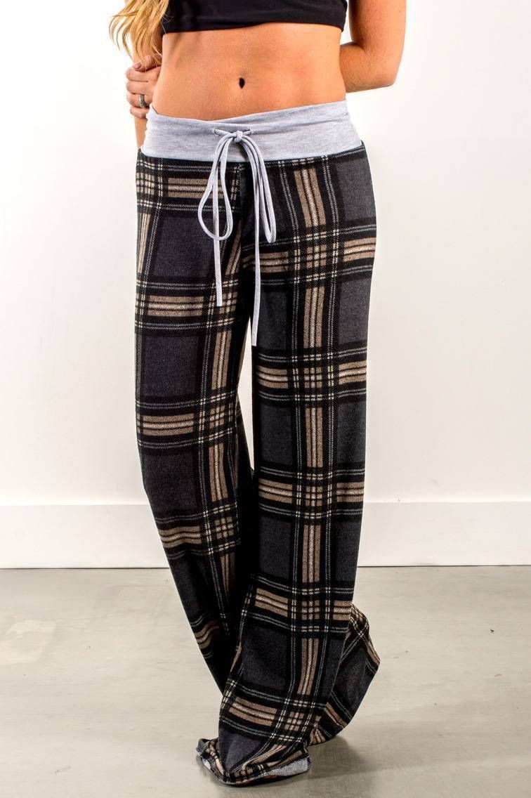 new women's European and American fashion loose yoga plaid printed straps casual pants Doba