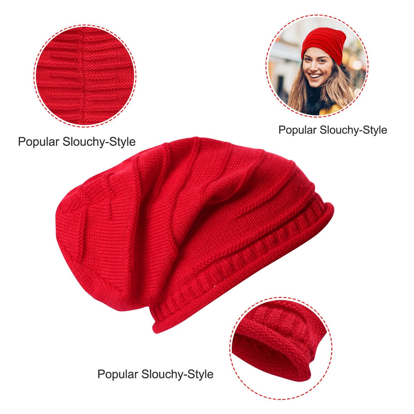 Unisex Knit Beanie Hat Winter Warm Hat Slouchy Baggy Hats Skull Cap 5 Colors