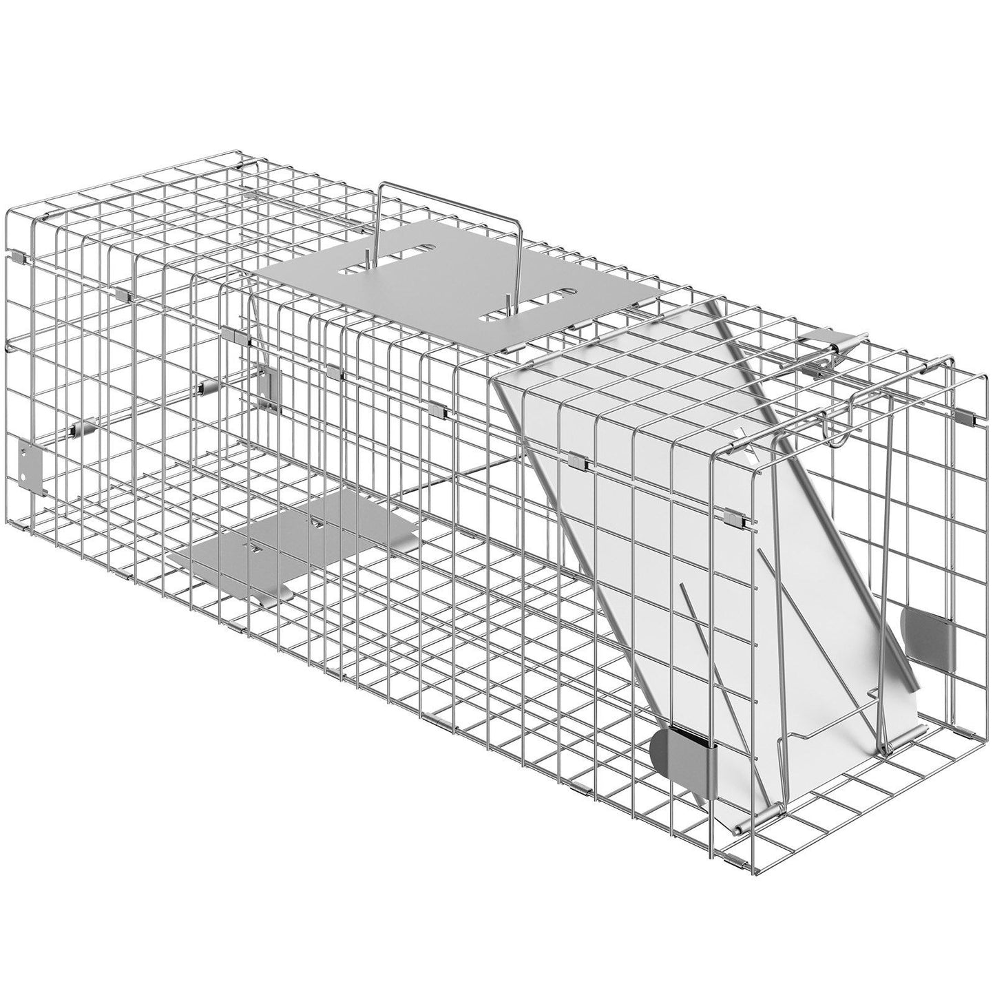 VEVOR Live Animal Cage Trap, 24" x 8" x 8" Humane Cat Trap Galvanized Iron, Folding Animal Trap with Handle for Rabbits, Stray Cats, Squirrels, Raccoons, Groundhogs and Opossums Doba