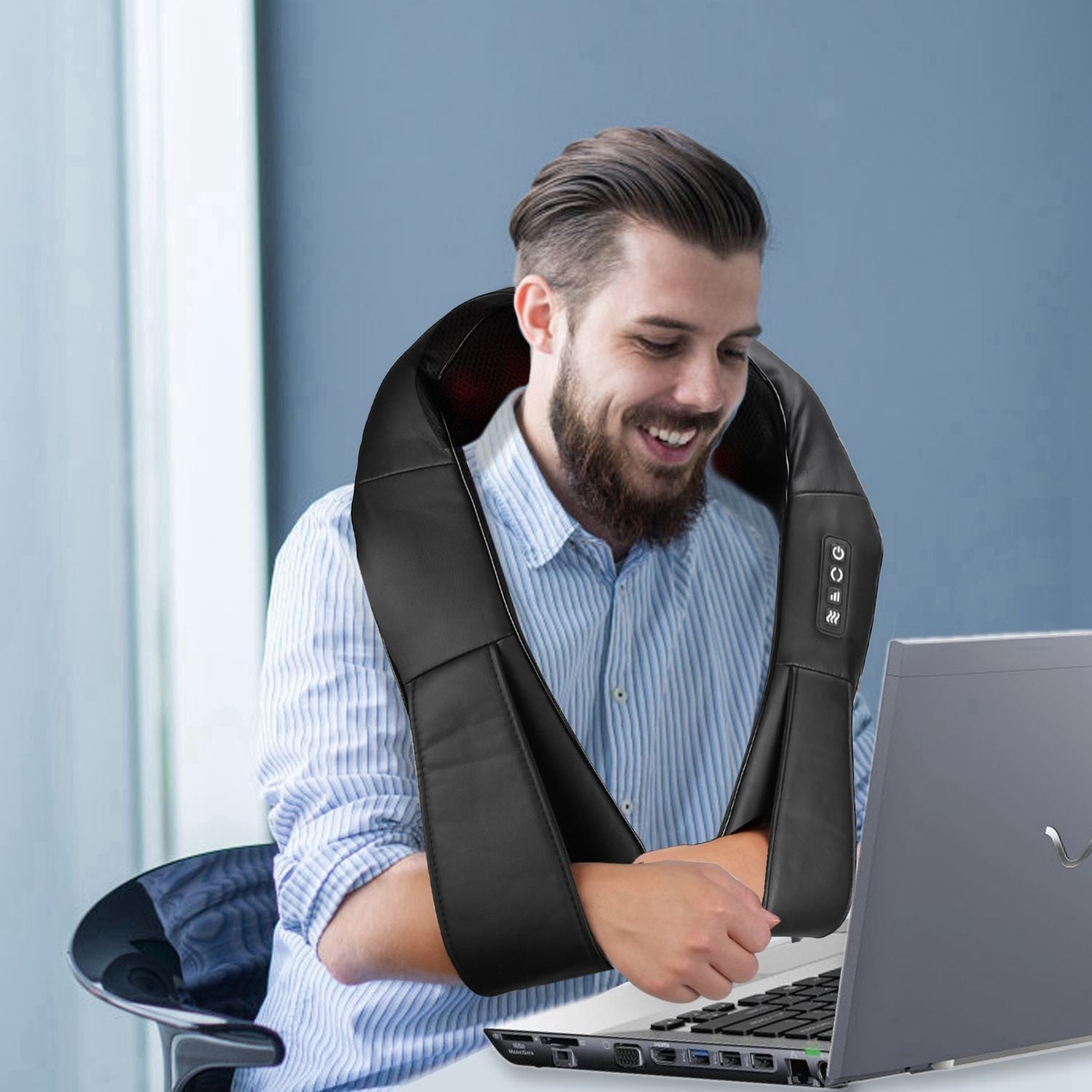 3D Shiatsu Neck and Back Massager with Infrared Heat, Adjustable Intensity Levels for Ultimate Pain Relief - Perfect for Home, Car, and Office Use Doba