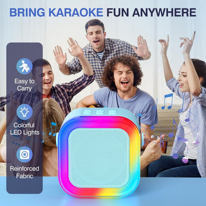 Portable Bluetooth Karaoke Speaker for All Ages – Includes 2 Wireless Microphones, LED Lights, and Fun Sound Effects – Perfect Christmas Gift for Music Lovers Doba