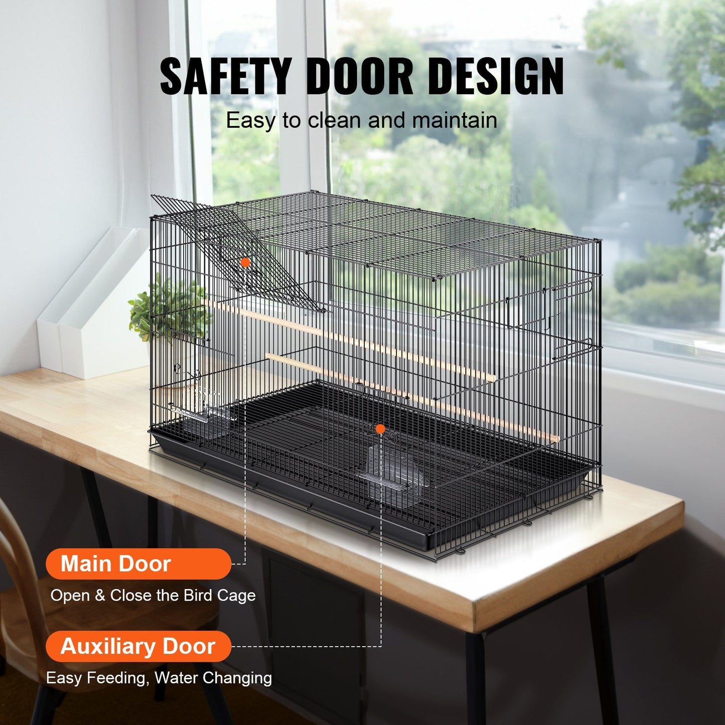 VEVOR 30-Inch Spacious Metal Bird Cage for Cockatiels, Parakeets, and Budgies with Rolling Stand and Easy-Clean Tray Doba