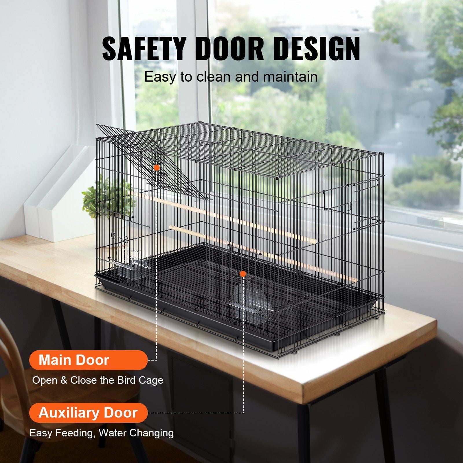 VEVOR 30-Inch Spacious Metal Bird Cage for Cockatiels, Parakeets, and Budgies with Rolling Stand and Easy-Clean Tray Doba