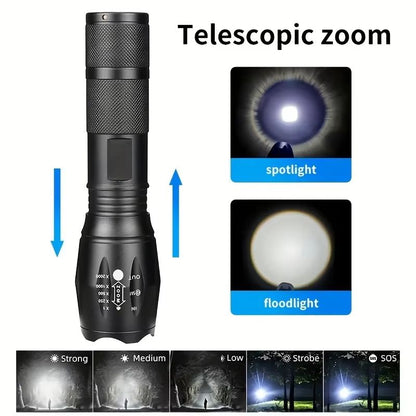 Zoomable High-Intensity LED Tactical Flashlight with 5 Modes, Waterproof and Portable for Camping, Hiking, Outdoor Adventures, and Emergency Situations Doba