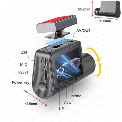 2-Channel 2K QHD +1080p Dash Cam with GPS, 140° Wide Angle, Super Night Vision, and 24-Hour Parking Monitoring Doba