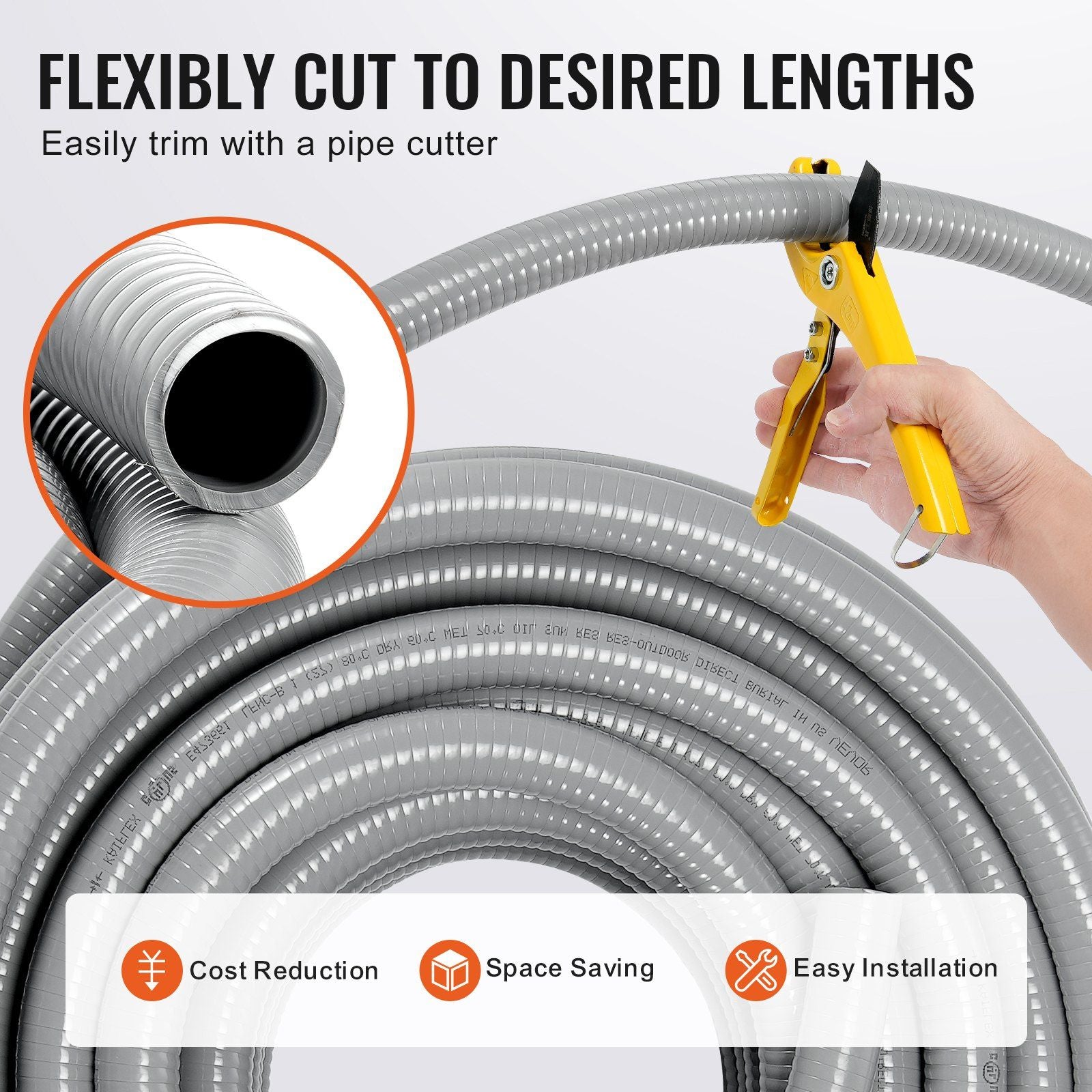 VEVOR 1-Inch PVC Liquid-Tight Flexible Electrical Conduit, 100 ft with Connectors for Harsh Environments, IP65 Waterproof and Dustproof Doba