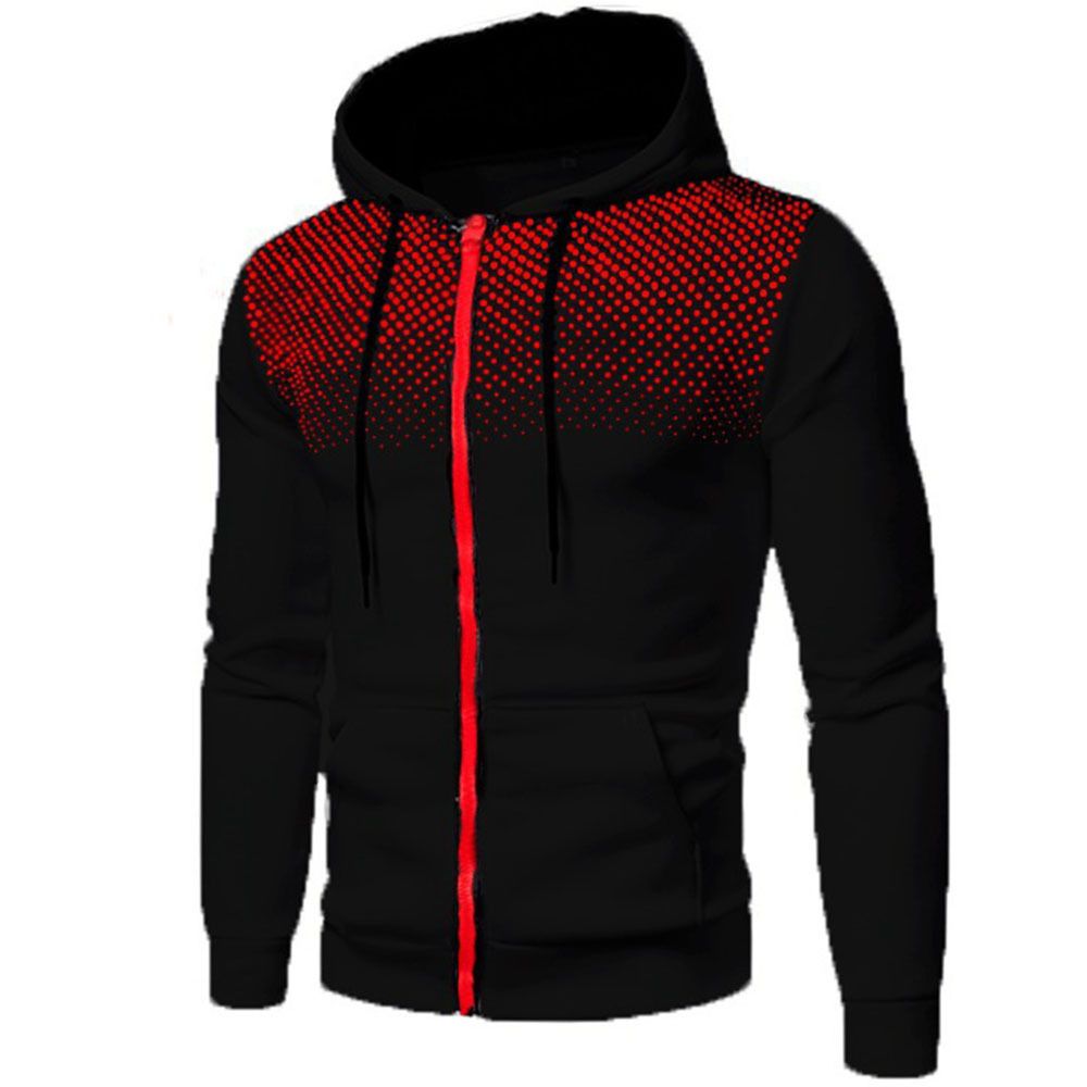 Men's polka dot zipper hoodie, sweater, Autumn and winter plush warm hoodie, hoodie sweatshirt Doba