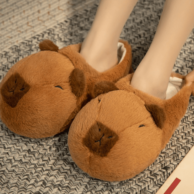 Adorable Cartoon Capybara Plush Cotton Slippers with Non-Slip Sole for Cozy Home Wear Doba