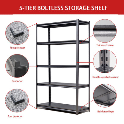 Heavy Duty 78"H 5-Tier Adjustable Metal Shelving Unit - 2000LBS Capacity Storage Rack for Garage, Kitchen, and More, Black Doba