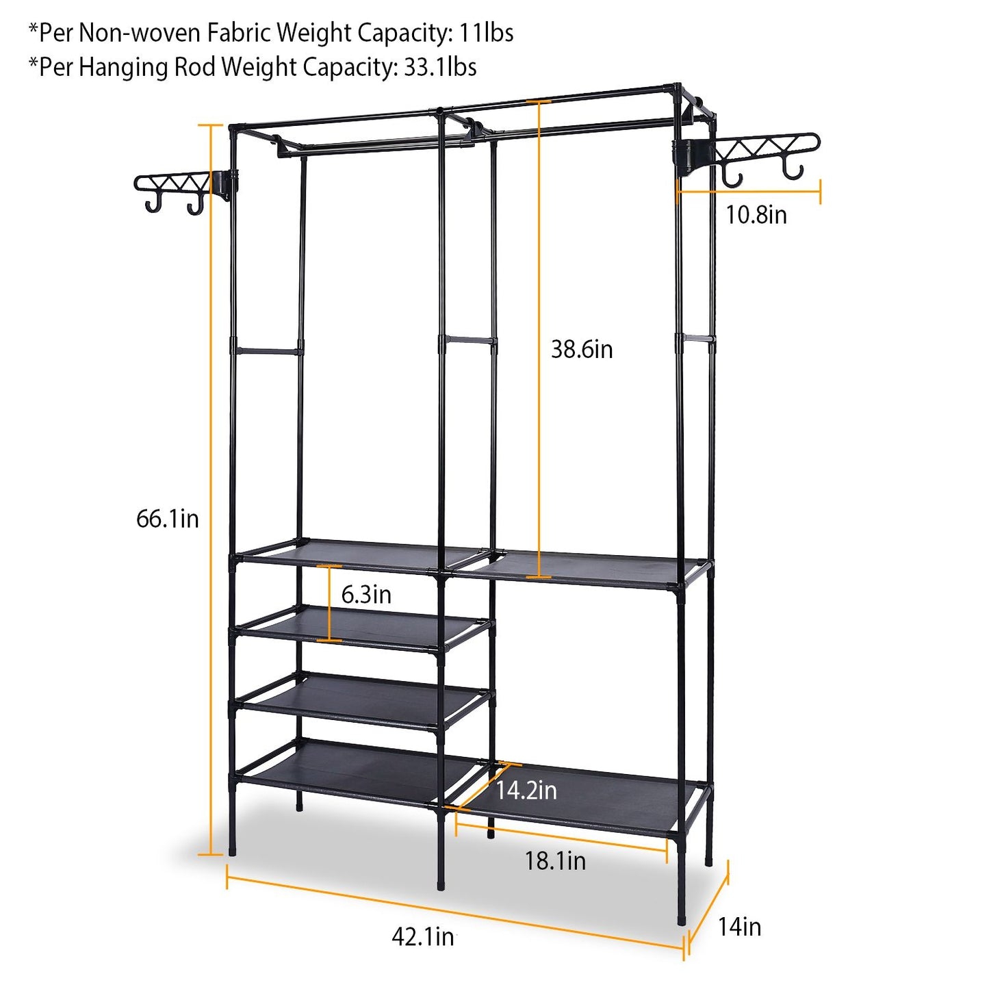 Versatile Metal Clothing and Shoe Organizer with Rotatable Hooks - Freestanding Wardrobe Rack Doba