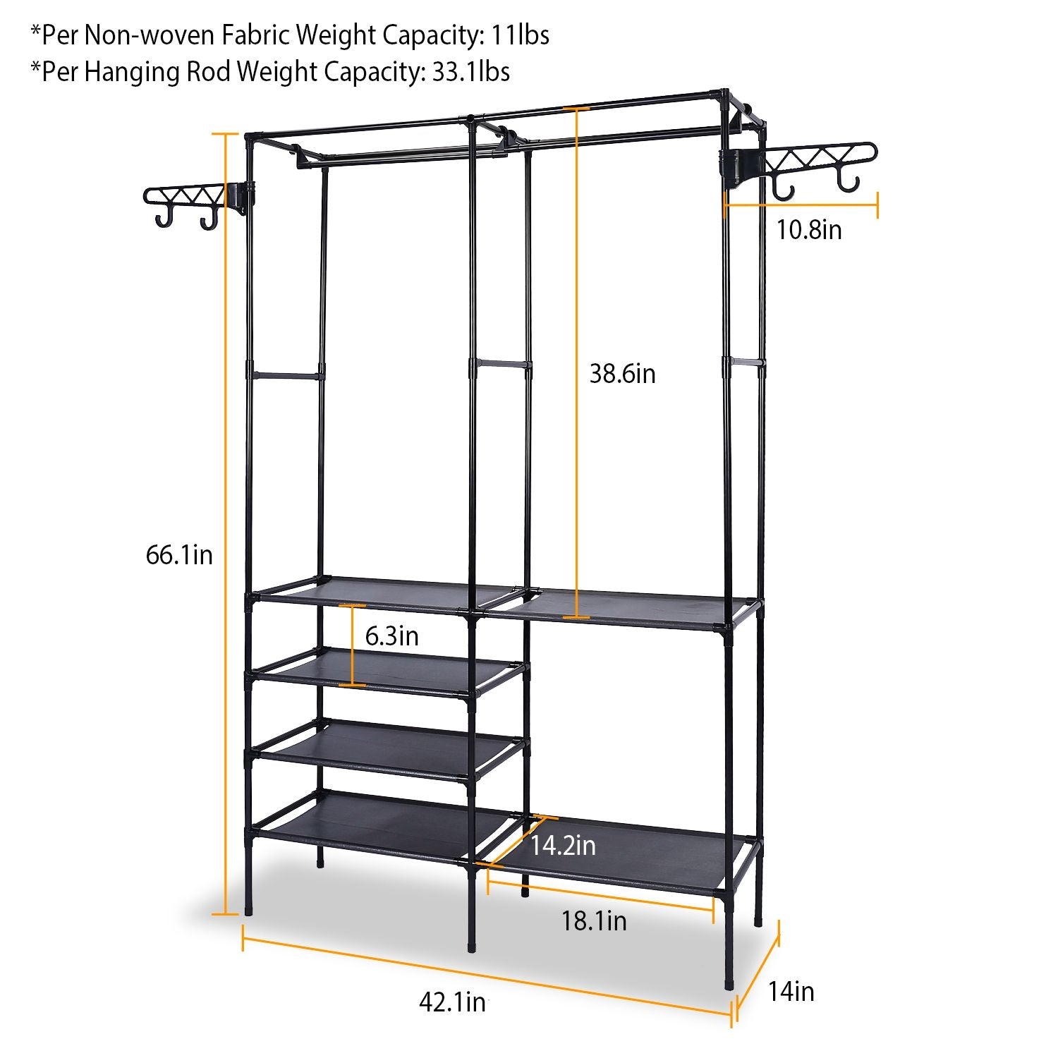 Versatile Metal Clothing and Shoe Organizer with Rotatable Hooks - Freestanding Wardrobe Rack Doba