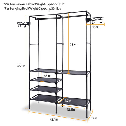 Versatile Metal Clothing and Shoe Organizer with Rotatable Hooks - Freestanding Wardrobe Rack Doba