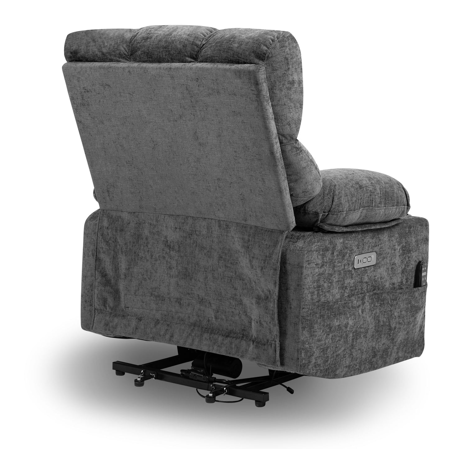 Oversized Power Lift Recliner Sofa with 8-Point Massage, Heat Function, USB Ports, and Cup Holders for Elderly - Gray Chenille Doba