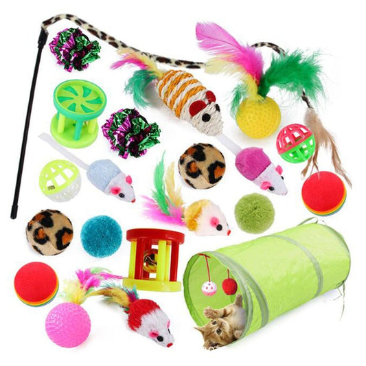 Ultimate 21-Piece Interactive Cat Toy Set with Plush Mice, Feather Wands, Tunnels, and Scratchers Doba