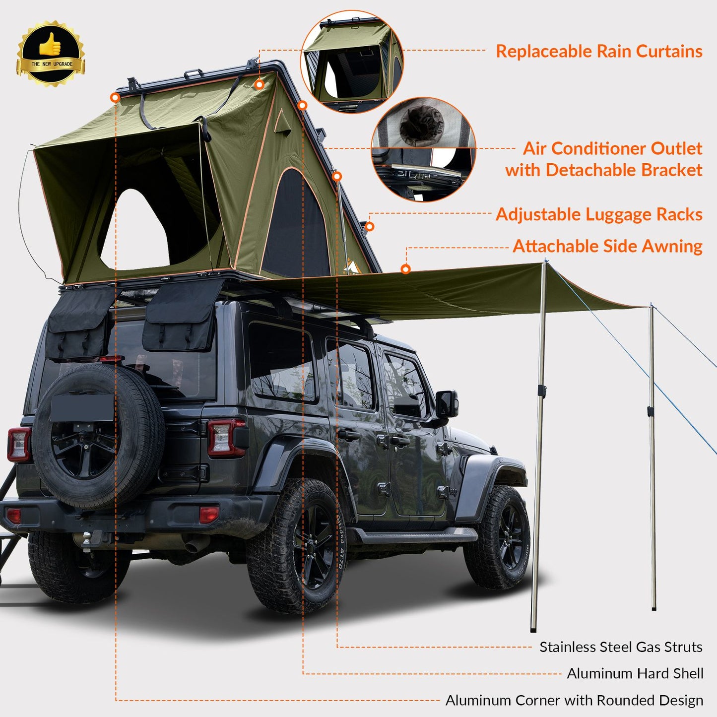 Explorer Plus Rooftop Tent Hardshell with Side Awning, Air Conditioner Outlet with Bracket, Luggage Racks&Replaceable Netting Rain Curtain, Truck Bed Tent for Camping, Pop Up SUV Roof Top Tent Doba