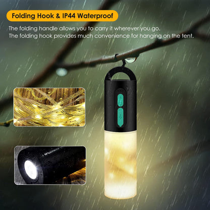 Multi-Functional 4-in-1 Rechargeable Camping Lantern & String Light with Emergency Power Bank and Carry Bag - 33Ft Length, IP44 Waterproof, 7 Light Modes for Indoor & Outdoor Use Doba