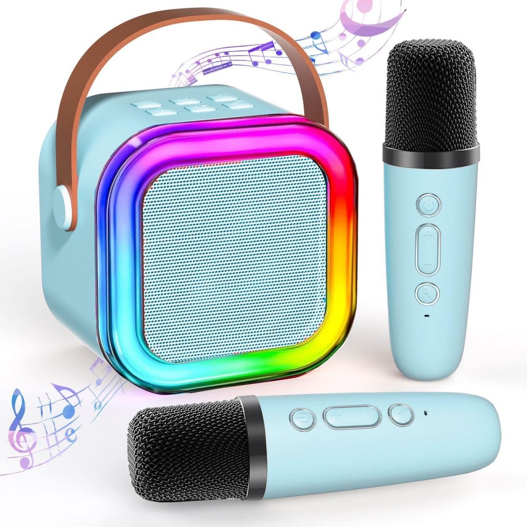 Portable Bluetooth Karaoke Speaker for All Ages – Includes 2 Wireless Microphones, LED Lights, and Fun Sound Effects – Perfect Christmas Gift for Music Lovers Doba