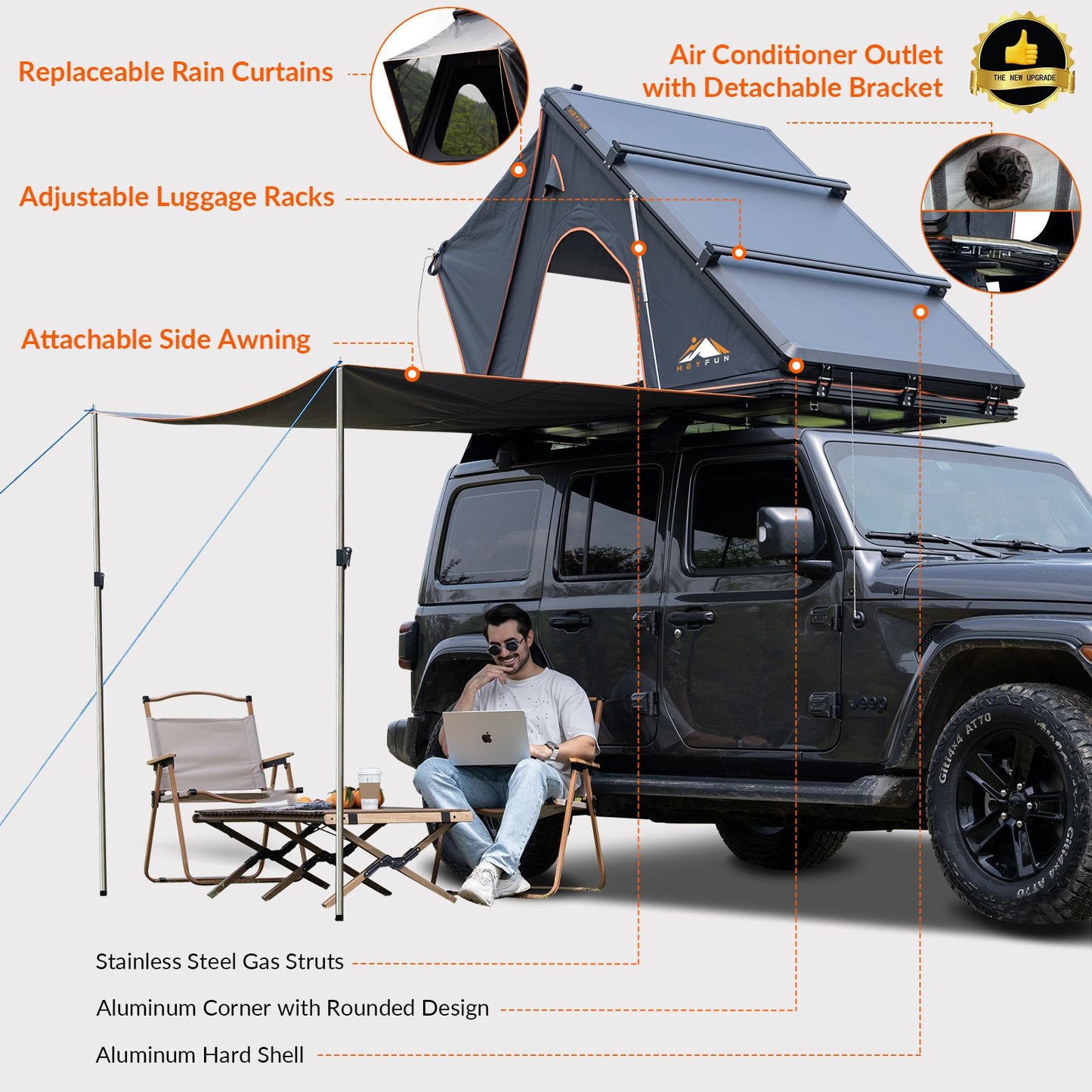 Explorer Plus Rooftop Tent Hardshell with Side Awning, Air Conditioner Outlet with Bracket, Luggage Racks&Replaceable Netting Rain Curtain, Truck Bed Tent for Camping, Pop Up SUV Roof Top Tent Doba