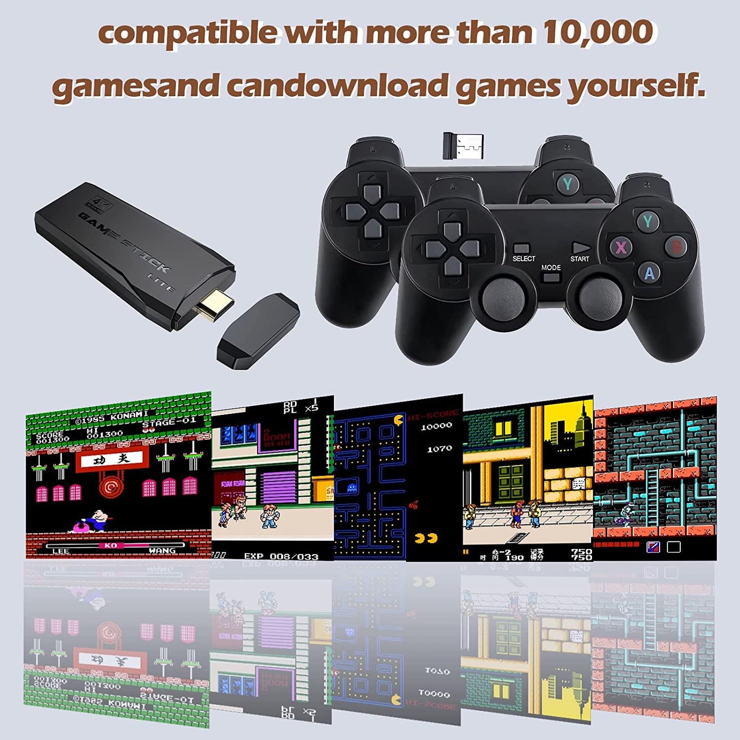 Wireless Retro Game Console, Plug & Play Video TV Game Stick With 10000+ Games Built-in, 64G; 9 Emulators, 4K HDMI Output For TV With Dual 2.4G Wireless Controllers Doba