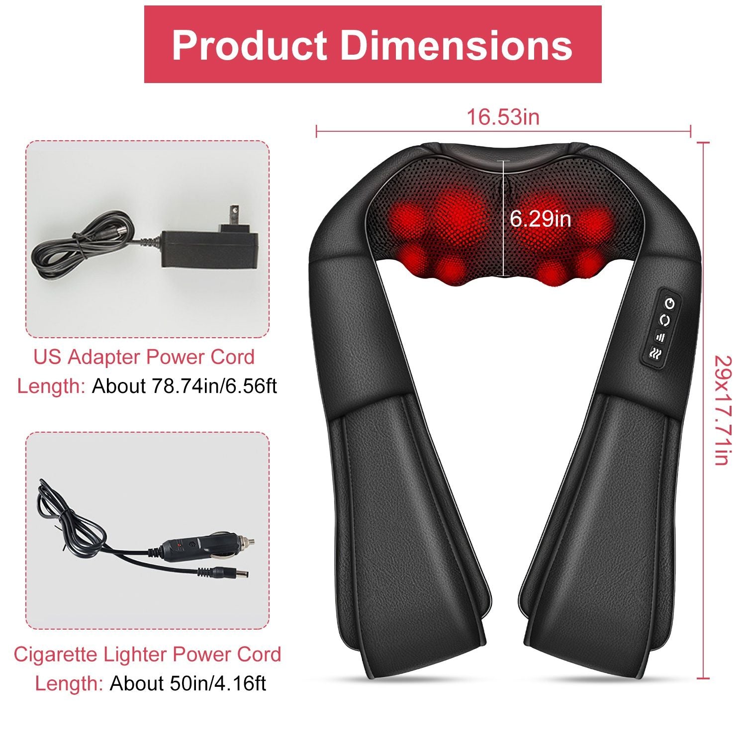 3D Shiatsu Neck and Back Massager with Infrared Heat, Adjustable Intensity Levels for Ultimate Pain Relief - Perfect for Home, Car, and Office Use Doba