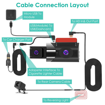 3-Channel 2K Car Dash Cam with GPS, WiFi, Night Vision & G-Sensor - Comprehensive Vehicle Safety Recorder Doba