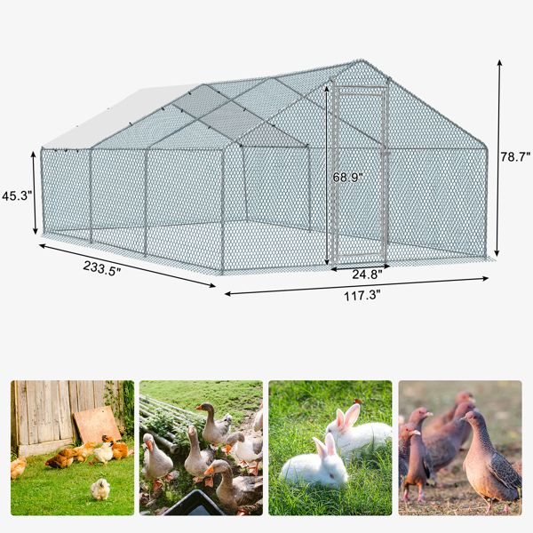 20 x 10 ft Large Metal Chicken Coop, Walk-in Poultry Cage Chicken Hen Run House with Waterproof Cover, Rabbits Cats Dogs Farm Pen for Outdoor Backyard Farm Garden Doba