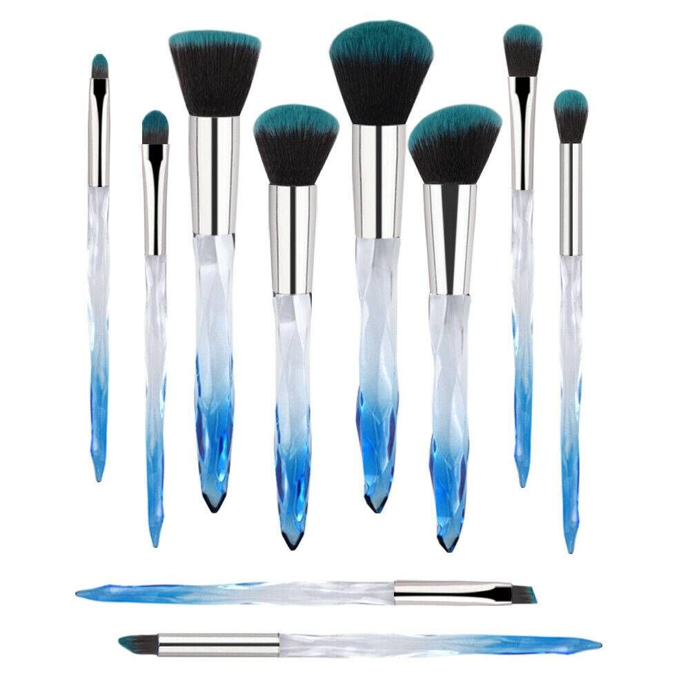 Crystal Blue 10-Piece Professional Makeup Brush Set with Foundation Brush Doba