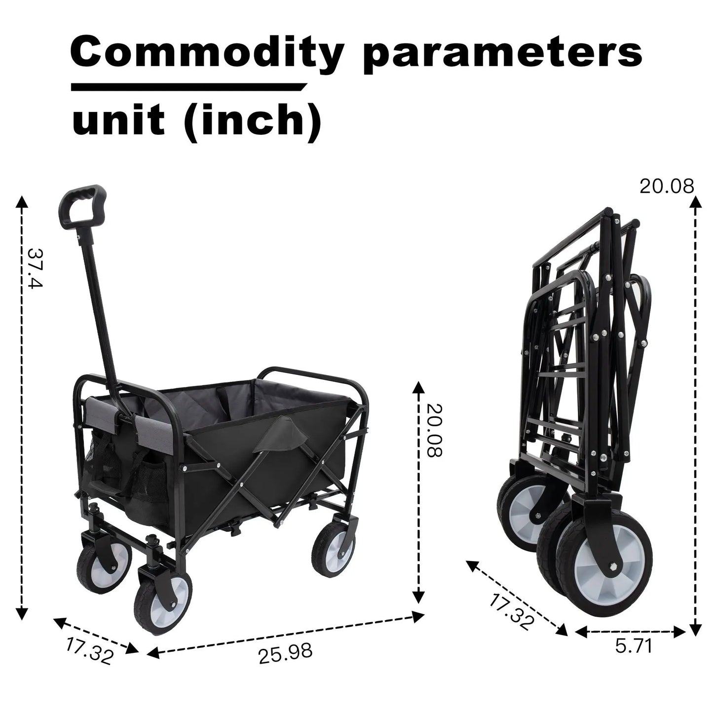 Versatile All-Terrain Collapsible Wagon Cart with Secure Strapping System - Lightweight Companion for Beach, Grocery, and Camping - Holds Up to 225lbs Doba