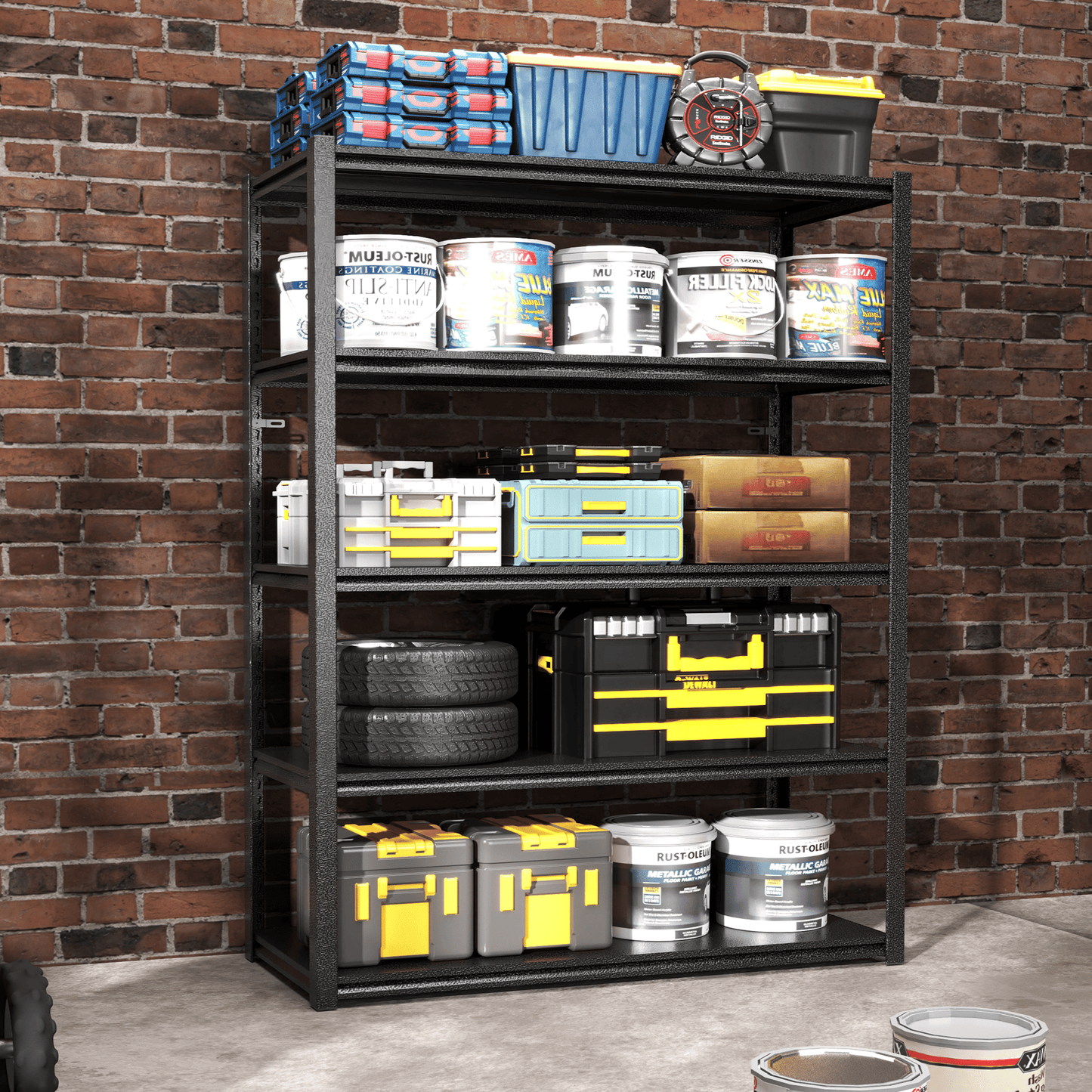 Heavy Duty 78"H 5-Tier Adjustable Metal Shelving Unit - 2000LBS Capacity Storage Rack for Garage, Kitchen, and More, Black Doba