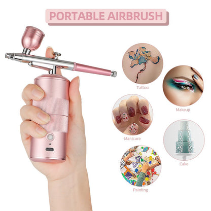 Portable Airbrush Compressor Kit for Nail Art, Tattoo, Crafting, and Cake Decoration with Nano Fog Mist Sprayer Doba