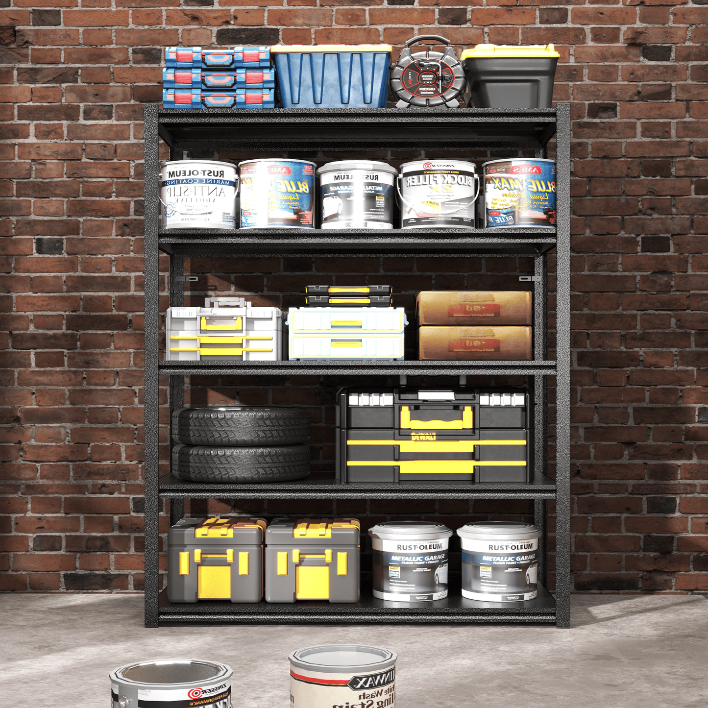 Heavy Duty 78"H 5-Tier Adjustable Metal Shelving Unit - 2000LBS Capacity Storage Rack for Garage, Kitchen, and More, Black Doba