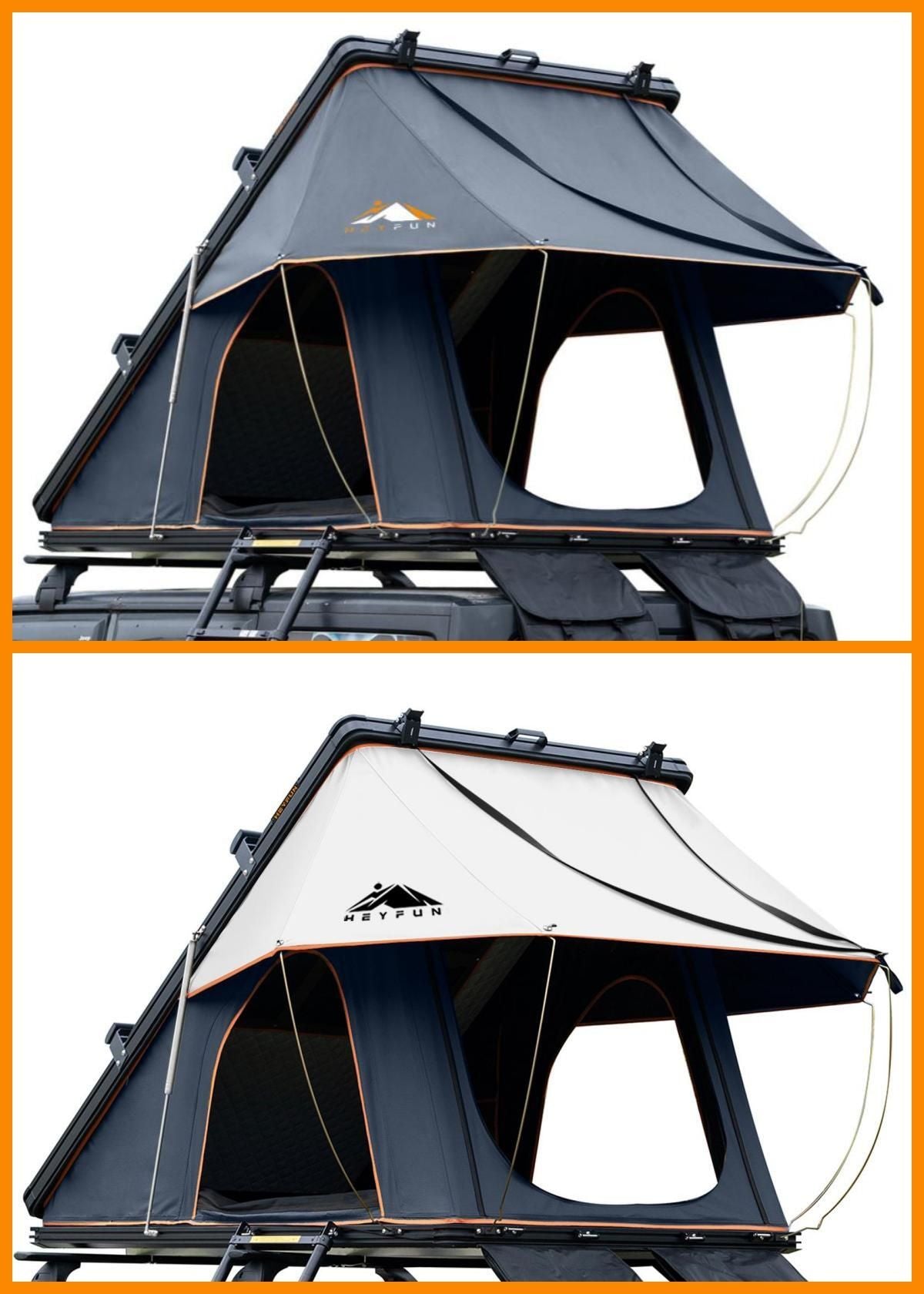 Roll over image to zoom in Adventurer Plus Rooftop Tent Hardshell with Side Awning, Air Conditioner Outlet with Bracket, &Replaceable Rain Flies, Truck Bed Tent for Camping, Pop Up Overland Roof Tents Doba