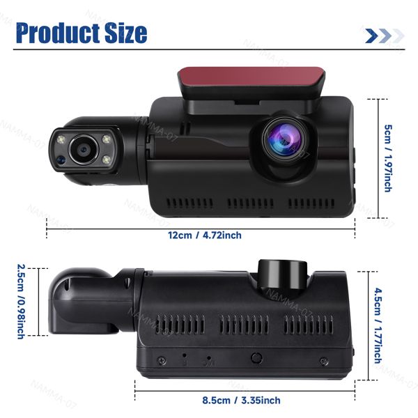 Full HD Dual Lens Car Dash Cam with G-Sensor and Night Vision for Front and Rear Recording Doba