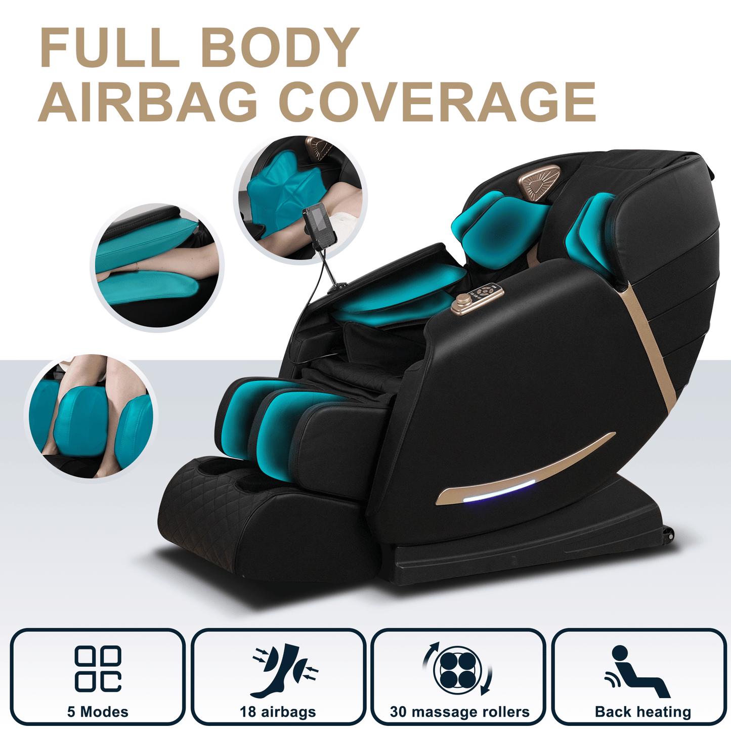 Full Body Massage Chair With Zero Gravity Recliner,with two control panel: Smart large screen & Rotary switch,spot kneading and Heating,Airbag coverage,Suitable for Home Office Doba