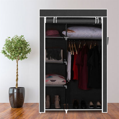 64" Black Portable Wardrobe Organizer with Adjustable Shelves and Dustproof Cover