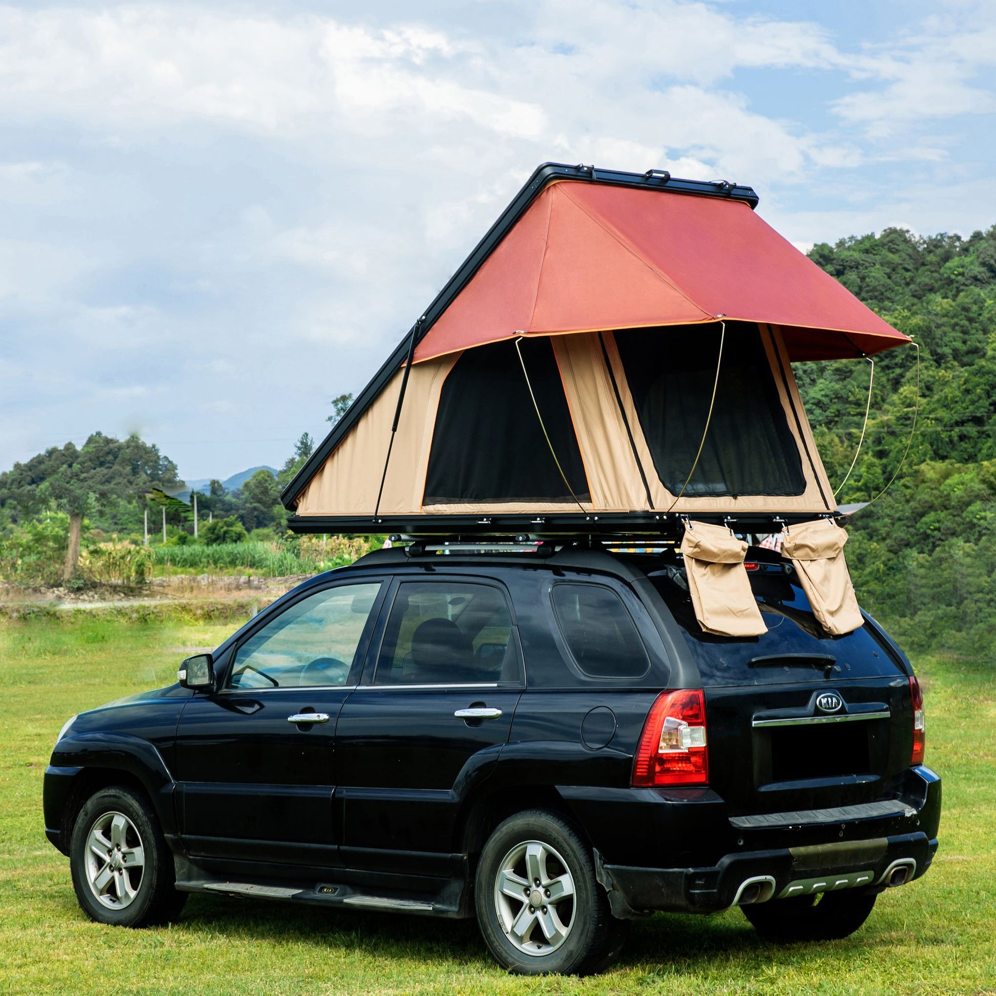 Trustmade Triangle Aluminium Black Hard Shell Beige Rooftop Tent Scout MAX Series ;  With Two Rainflies of Different Colors Doba