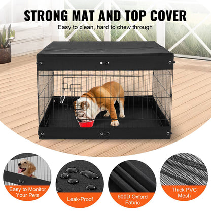 Portable 4-Panel Metal Dog Exercise Pen with Zippered Top Cover and Waterproof Base Mat