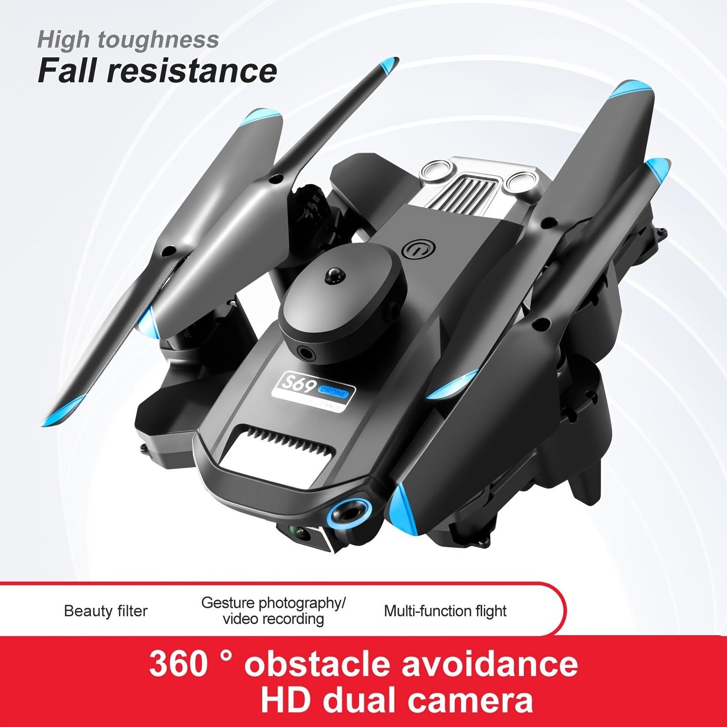 S69 Foldable RC Drone with HD Dual Cameras, 3 Batteries, WIFI FPV, 360° Obstacle Avoidance, Headless Mode – Ideal Gift for Kids and Adults Doba