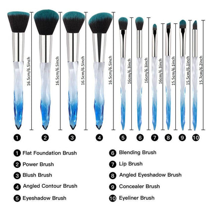 Crystal Blue 10-Piece Professional Makeup Brush Set with Foundation Brush Doba