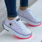 Women’s Classic Lace-Up White Canvas Sneakers - Solid Casual Platform Shoes Doba