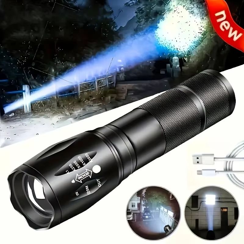 Zoomable High-Intensity LED Tactical Flashlight with 5 Modes, Waterproof and Portable for Camping, Hiking, Outdoor Adventures, and Emergency Situations Doba