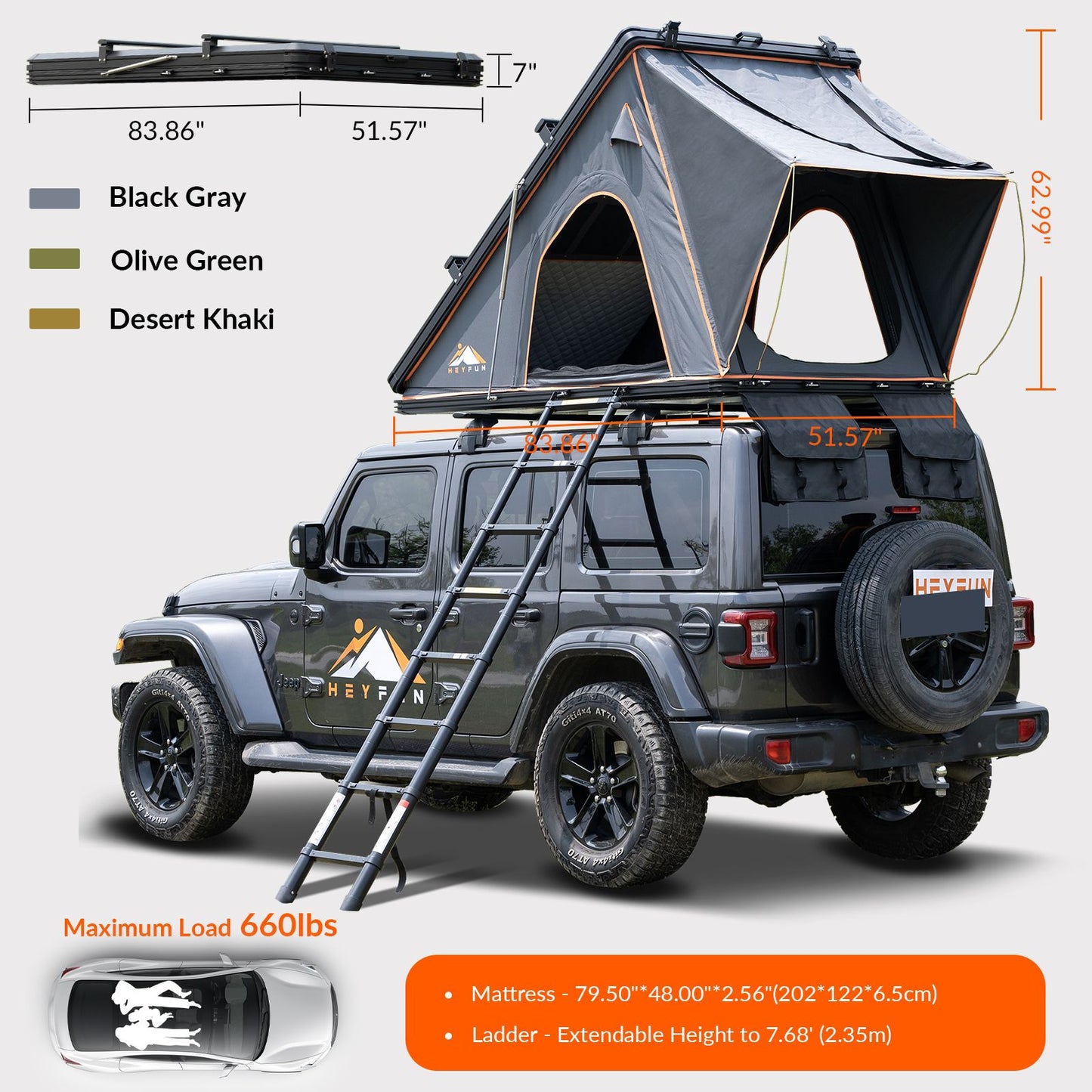 Explorer Rooftop Tent Hardshell with Luggage Racks&Replaceable Netting Rain Curtains, Truck Bed Tent for Camping, Pop Up Roof Top Tents for Truck Jeep SUV Car Van Wrangler Tacoma Doba